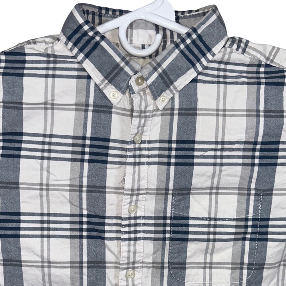 American Eagle Mens XL Plaid Button Down Shirt Blue White Grey Preppy